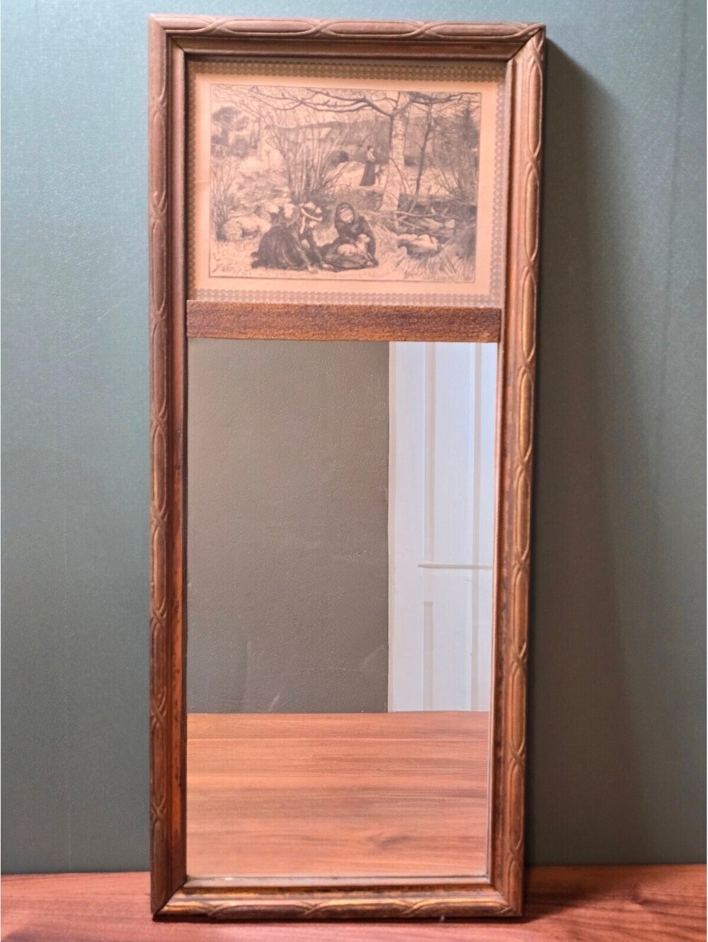 Vintage Pier Mirror Wood Frame Print Insert, 22x9.5 Accent Mirror